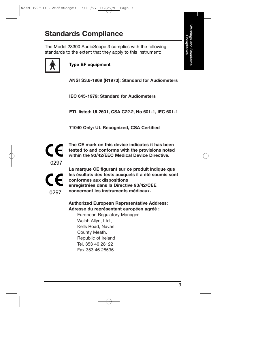 Standards compliance | Welch Allyn Audioscope 3 Portable Screening Audiometer - User Manual User Manual | Page 5 / 32