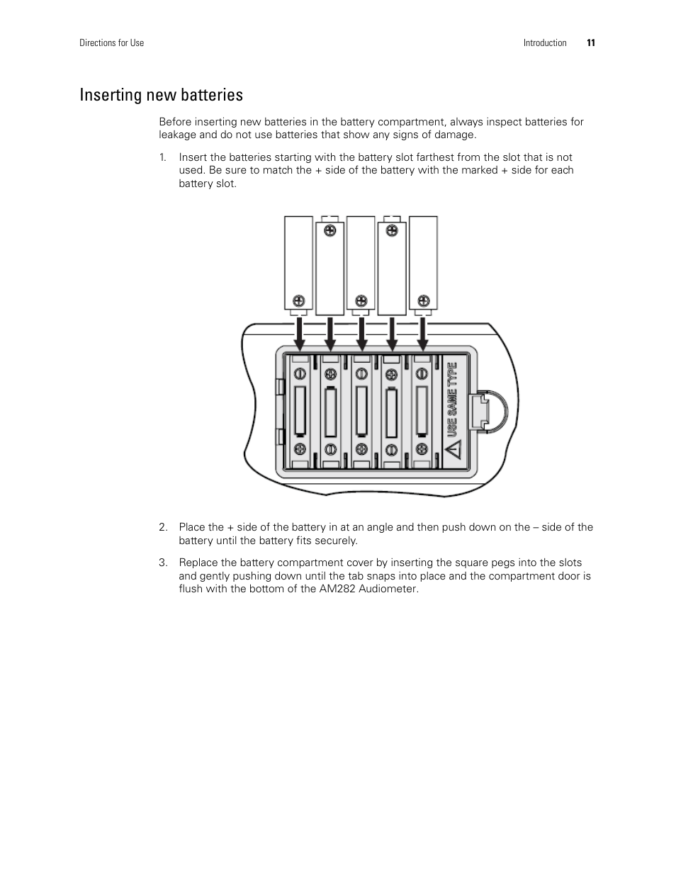 Inserting new batteries | Welch Allyn AM282 Audiometer - User Manual User Manual | Page 15 / 32