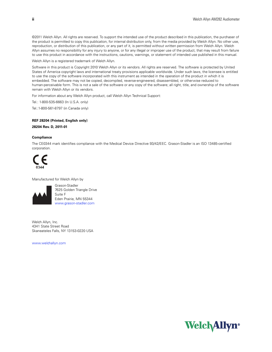 Welch Allyn AM282 Audiometer - User Manual User Manual | Page 2 / 32