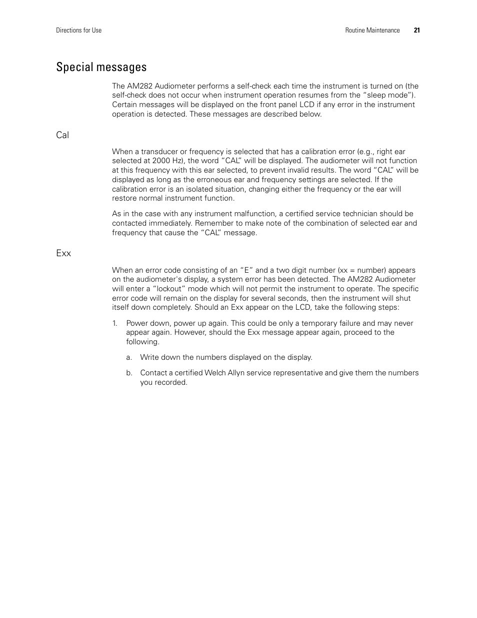 Special messages | Welch Allyn AM282 Audiometer - User Manual User Manual | Page 25 / 32