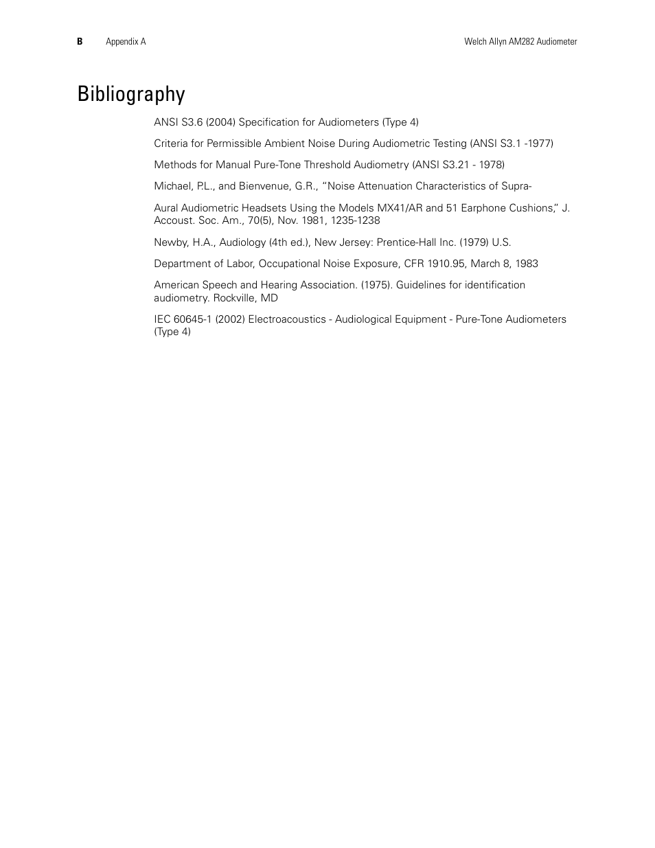 Bibliography | Welch Allyn AM282 Audiometer - User Manual User Manual | Page 32 / 32