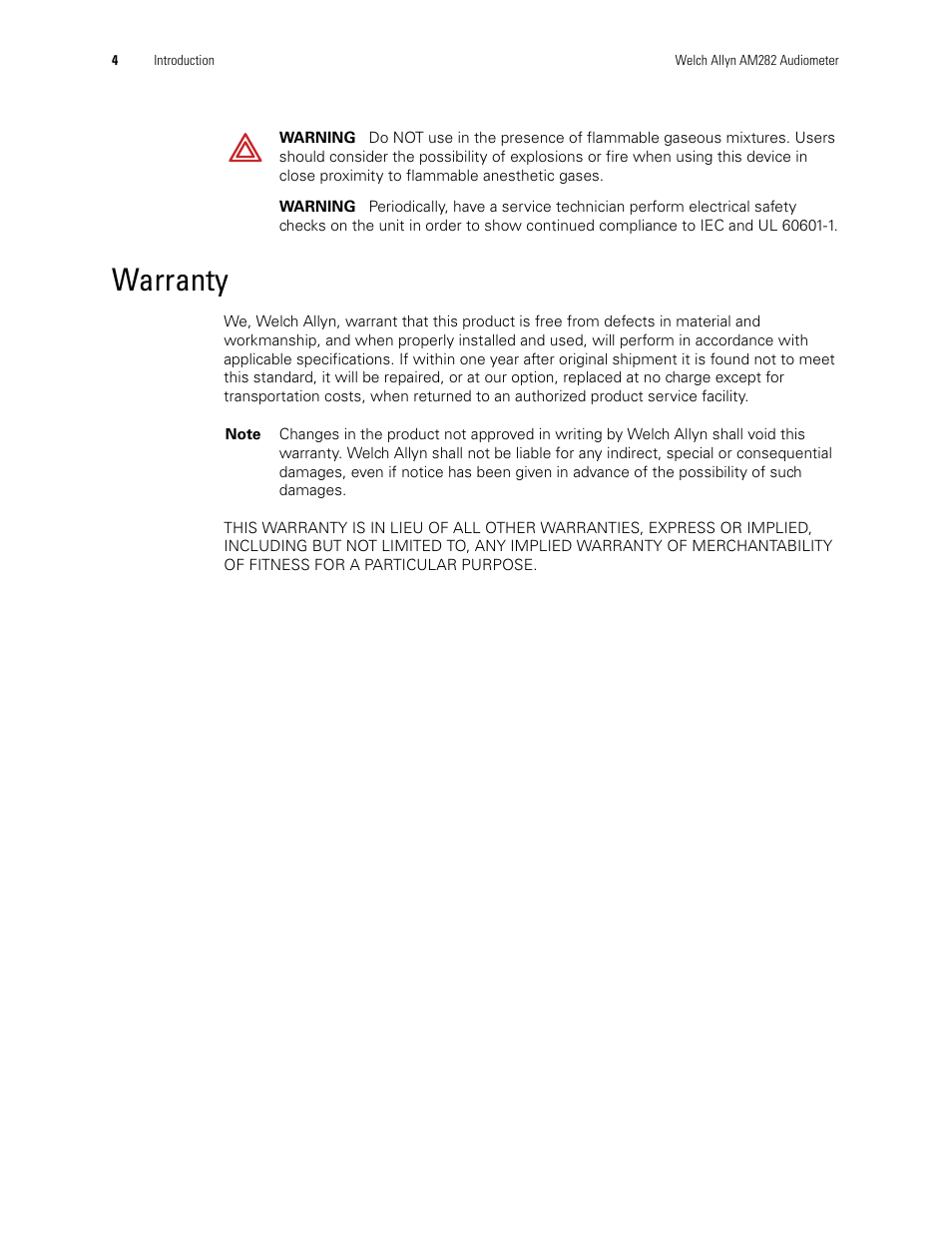 Warranty | Welch Allyn AM282 Audiometer - User Manual User Manual | Page 8 / 32