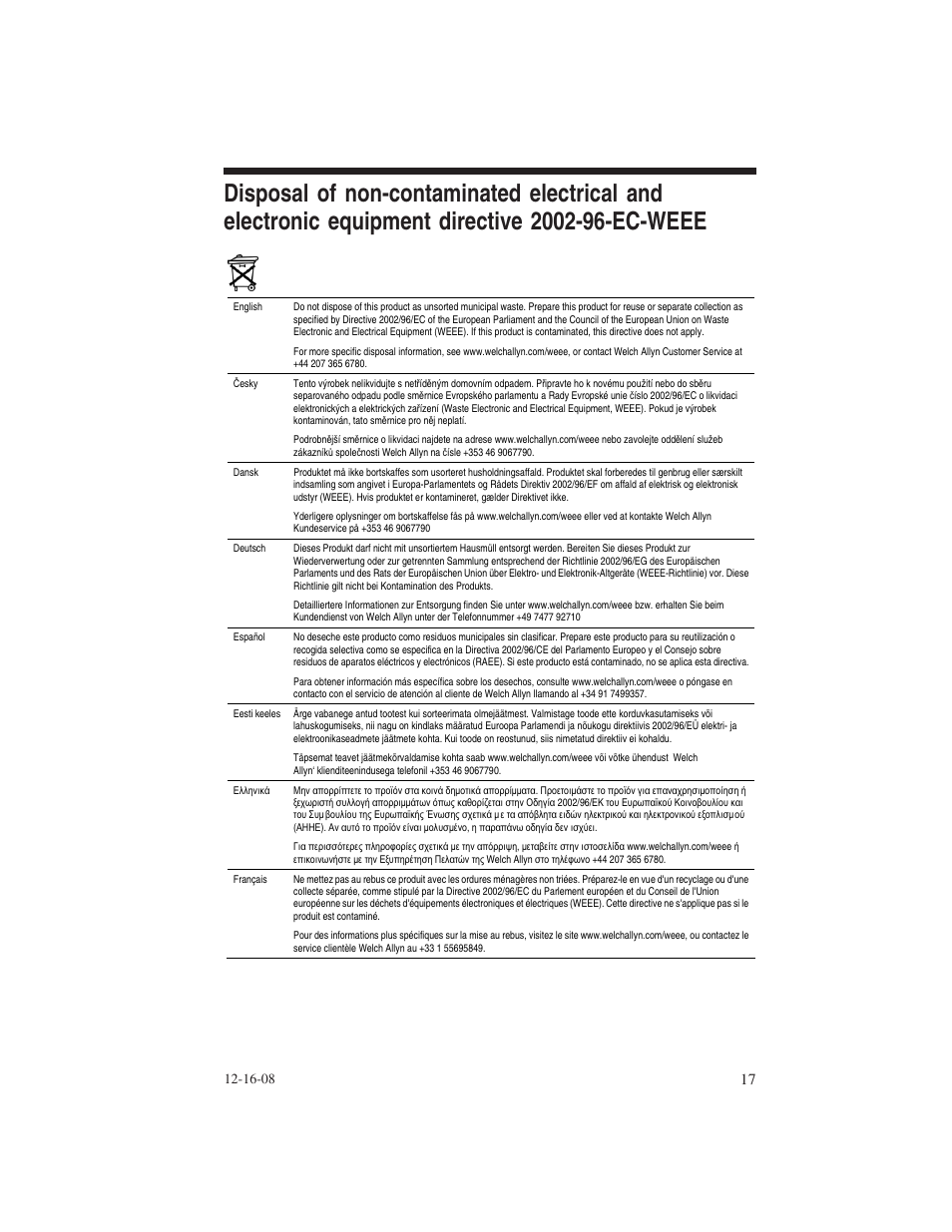 Welch Allyn AM 232 Manual Audiometer - User Manual User Manual | Page 17 / 38