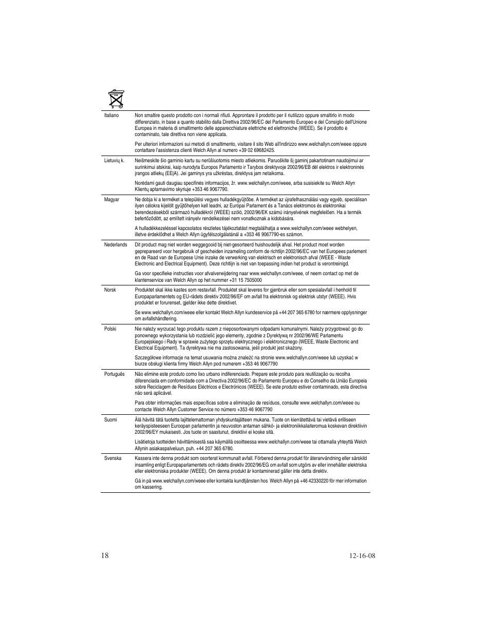 Welch Allyn AM 232 Manual Audiometer - User Manual User Manual | Page 18 / 38