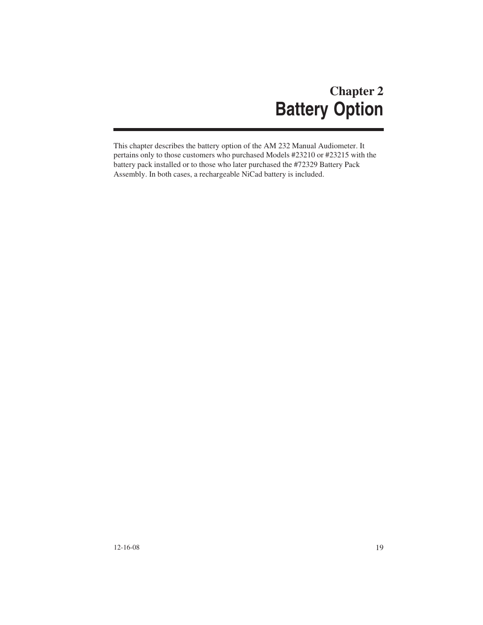 Battery option | Welch Allyn AM 232 Manual Audiometer - User Manual User Manual | Page 19 / 38