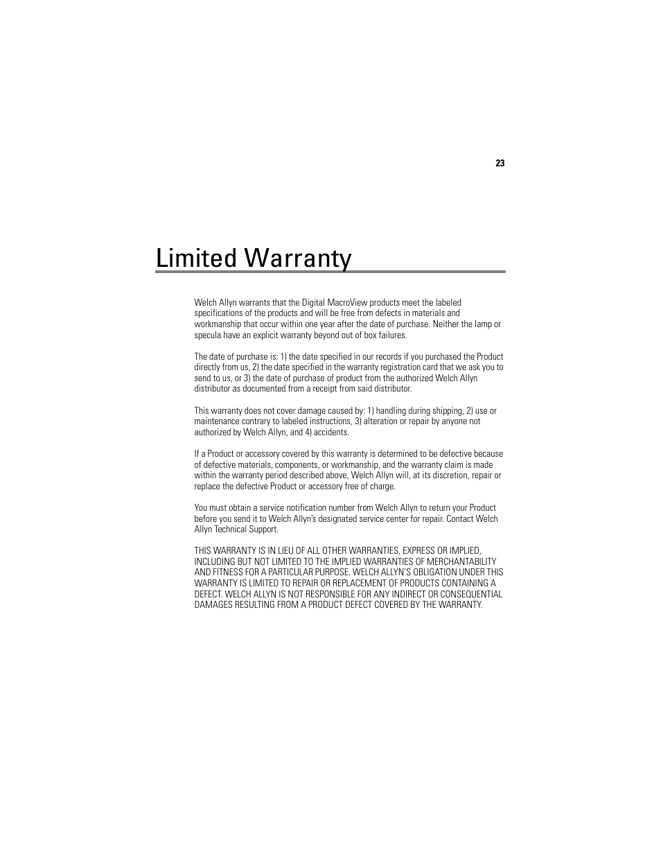 Limited warranty | Welch Allyn Digital MacroView Otoscope - User Manual User Manual | Page 29 / 32