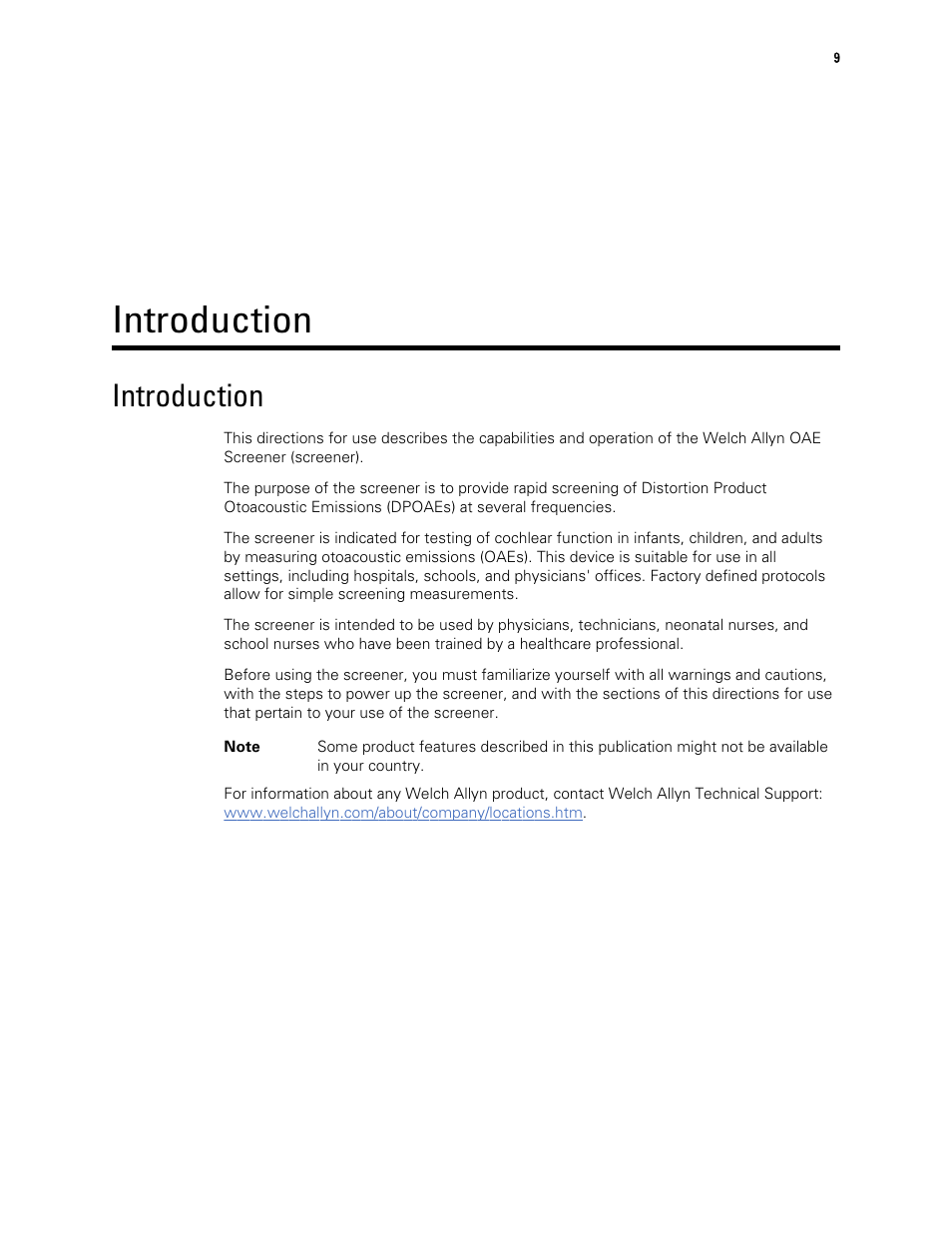 Introduction | Welch Allyn OAE Hearing Screener - User Manual User Manual | Page 13 / 62