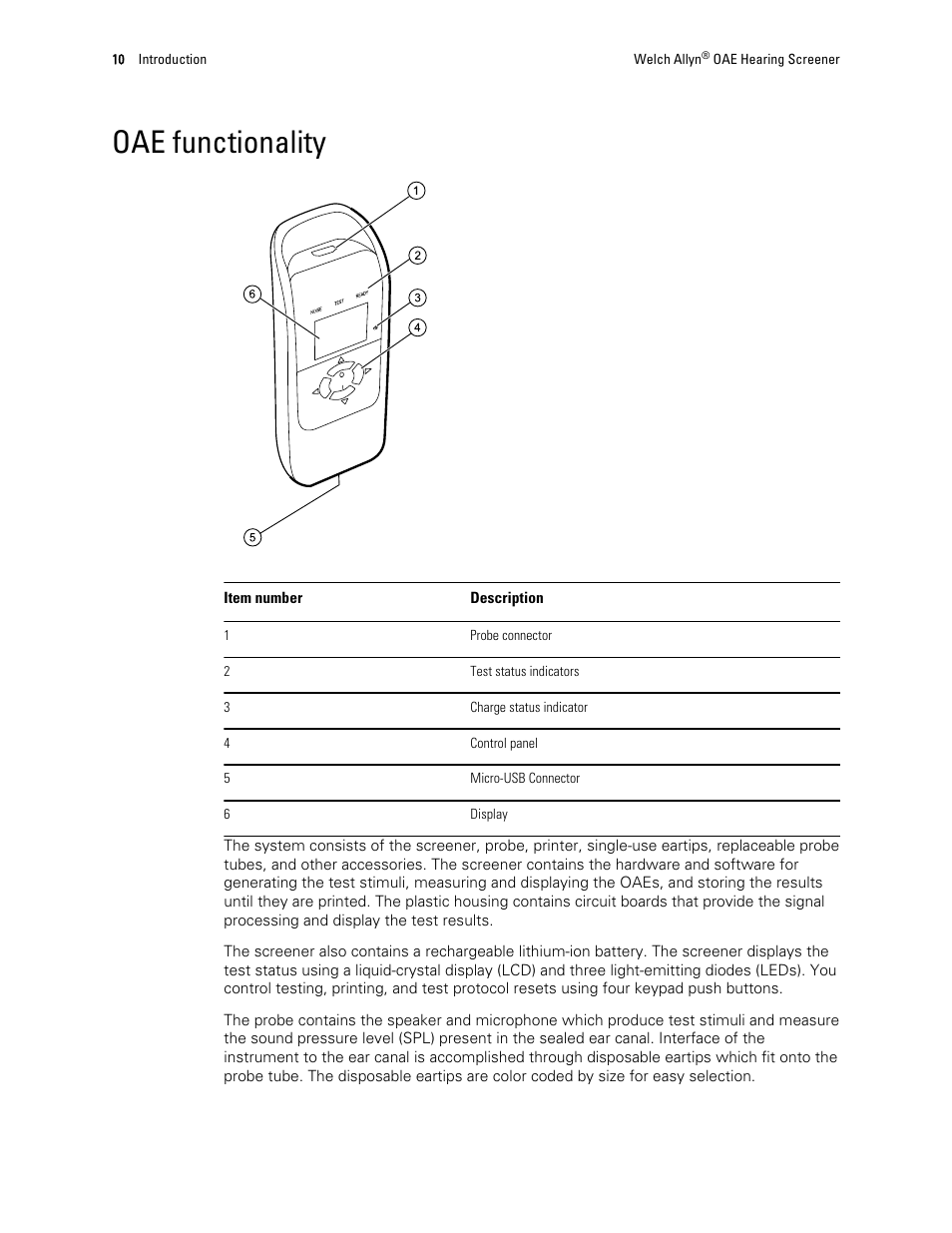 Oae functionality | Welch Allyn OAE Hearing Screener - User Manual User Manual | Page 14 / 62