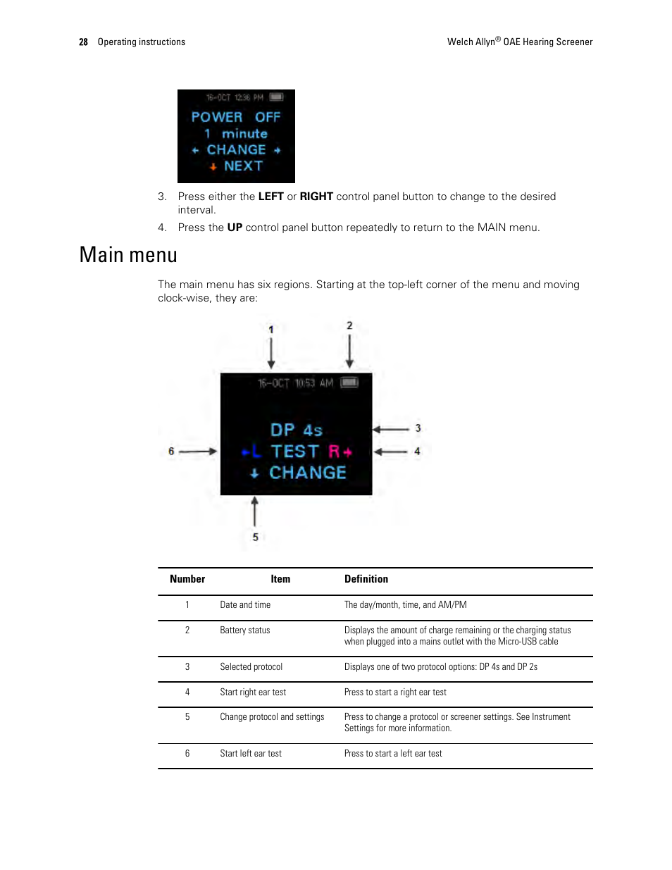 Main menu | Welch Allyn OAE Hearing Screener - User Manual User Manual | Page 32 / 62