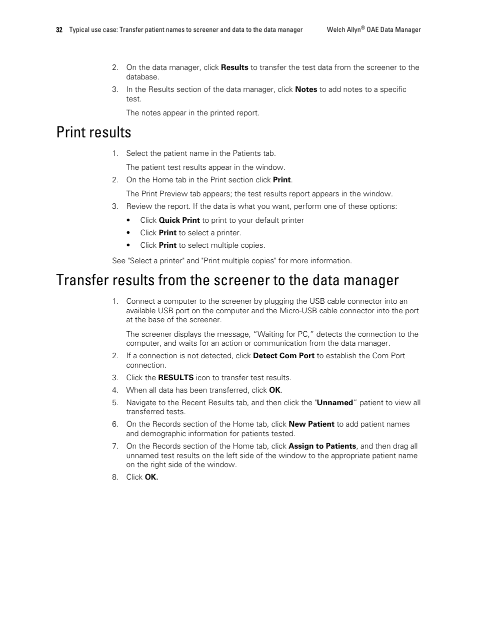 Print results | Welch Allyn OAE Data Manager - User Manual User Manual | Page 36 / 39