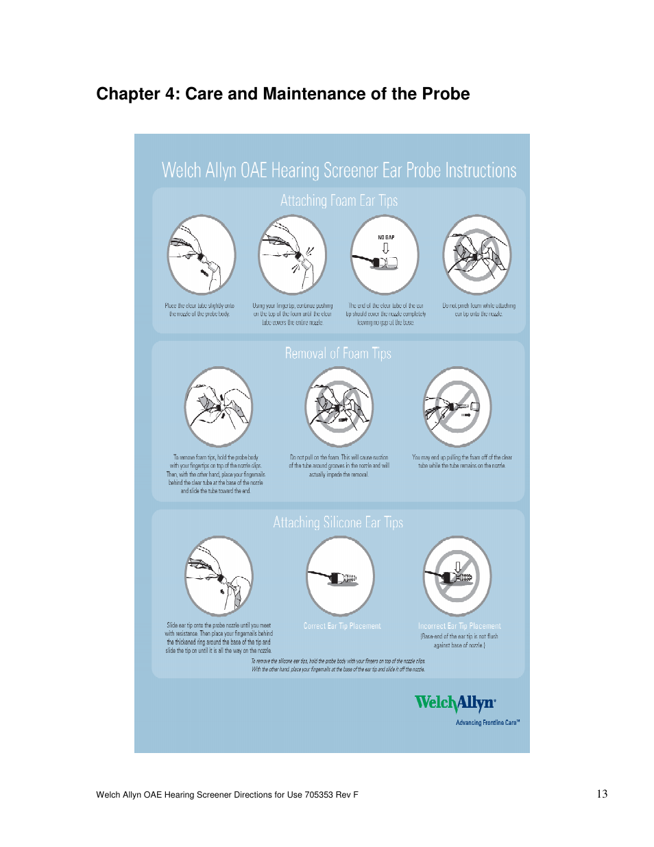 Chapter 4: care and maintenance of the probe | Welch Allyn OAE Hearing Screener - User Manual User Manual | Page 14 / 56