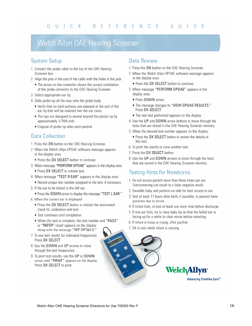 Welch Allyn OAE Hearing Screener - User Manual User Manual | Page 17 / 56