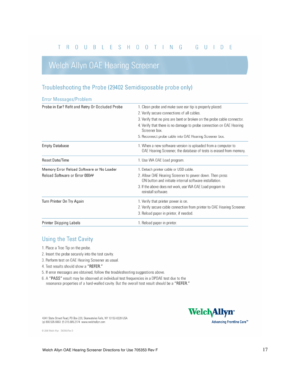 Welch Allyn OAE Hearing Screener - User Manual User Manual | Page 18 / 56