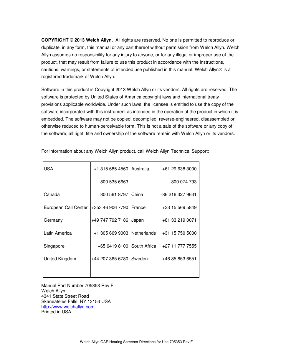 Welch allyn oae manual_705353_rev_f (1) | Welch Allyn OAE Hearing Screener - User Manual User Manual | Page 2 / 56