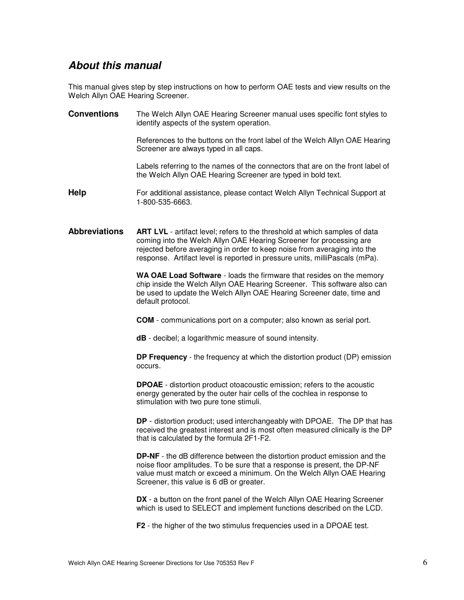 About this manual | Welch Allyn OAE Hearing Screener - User Manual User Manual | Page 7 / 56