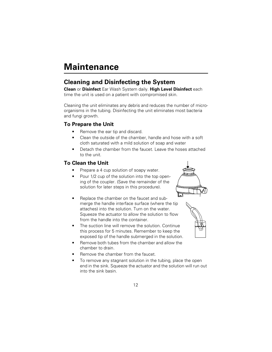 Maintenance, Cleaning and disinfecting the system | Welch Allyn Ear Wash System 29350 - User Manual User Manual | Page 16 / 28