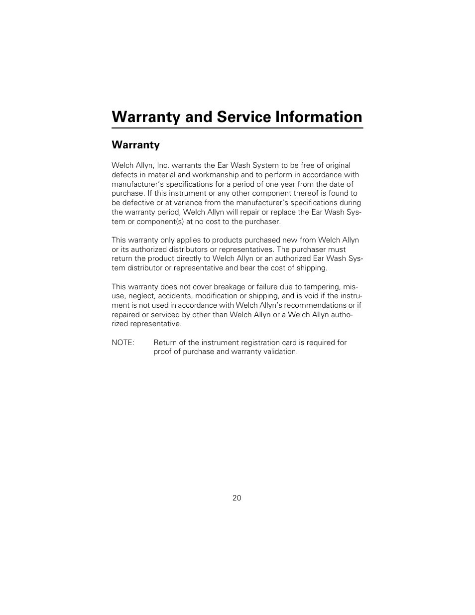 Warranty and service information, Warranty | Welch Allyn Ear Wash System 29350 - User Manual User Manual | Page 24 / 28