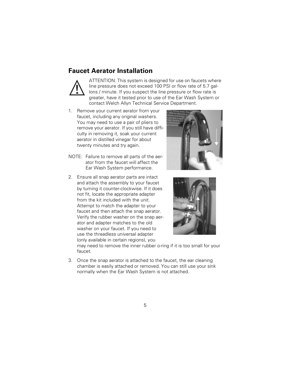 Faucet aerator installation | Welch Allyn Ear Wash System 29350 - User Manual User Manual | Page 9 / 28