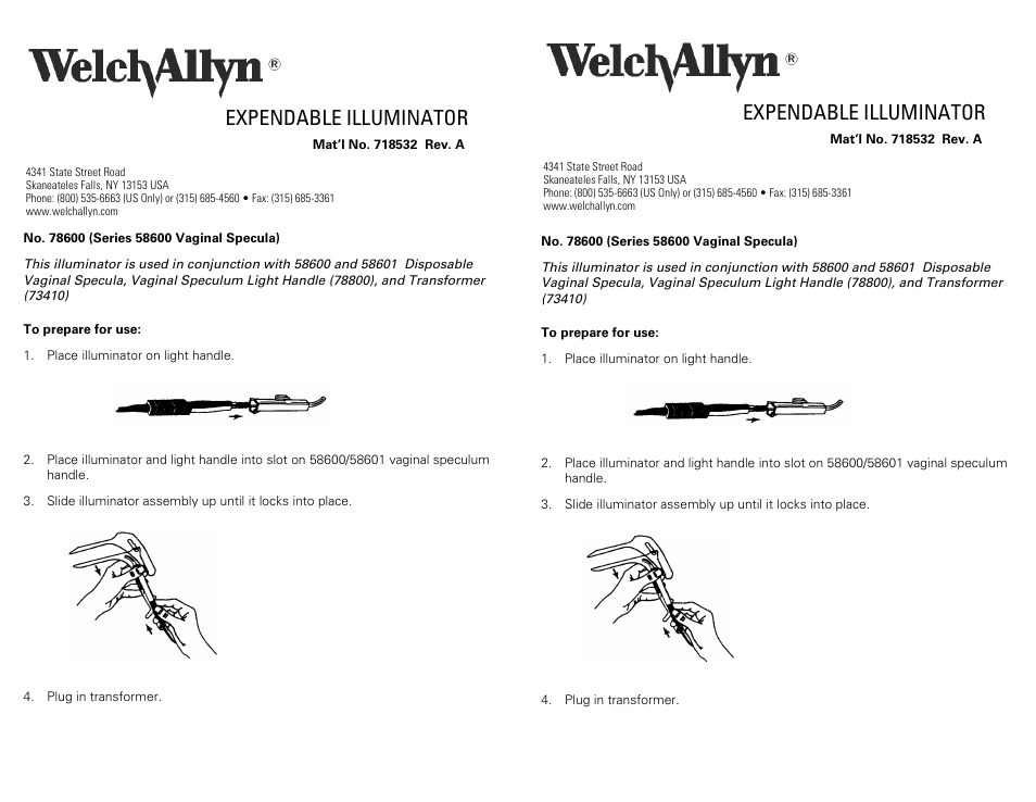 Welch Allyn EXPENDABLE ILLUMINATOR - User Manual User Manual | 2 pages