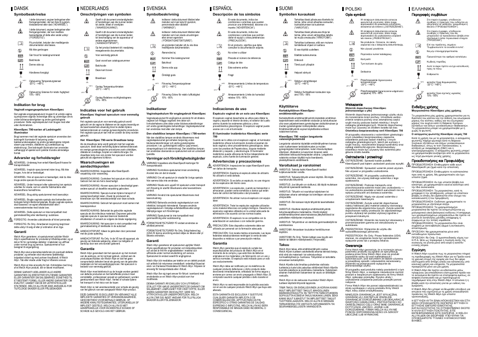 Dansk, Nederlands, Svenska | Español, Suomi | Welch Allyn KleenSpec Single Use Vaginal Speculum - User Manual User Manual | Page 2 / 2