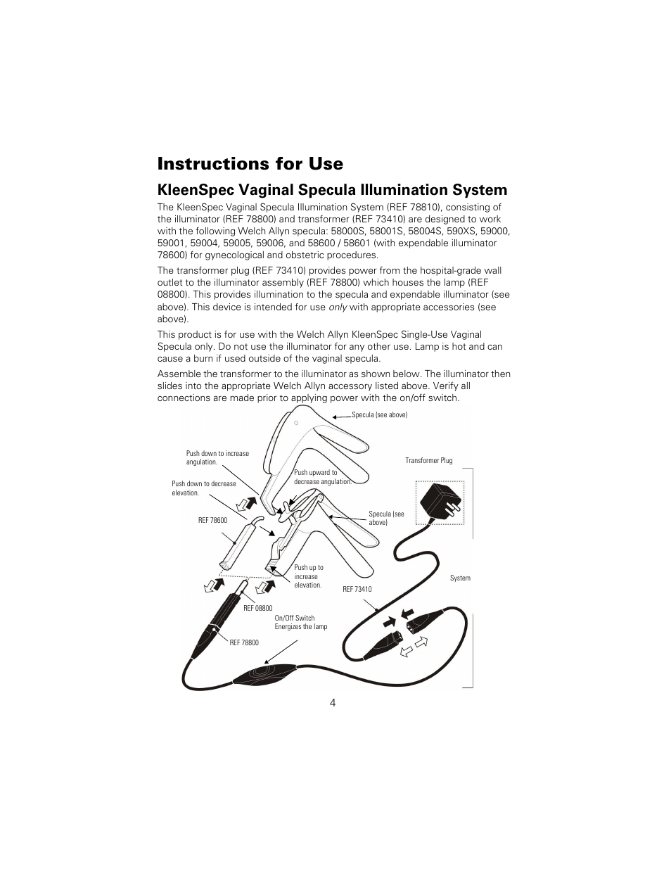 Instructions for use, Kleenspec vaginal specula illumination system | Welch Allyn KleenSpec Vaginal Specula Illumination System - User Manual User Manual | Page 8 / 20