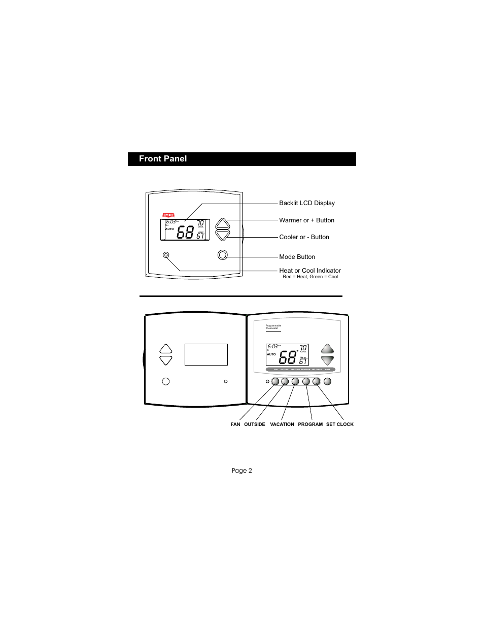 Front panel | Bryant TSTATBBPS701 User Manual | Page 3 / 25