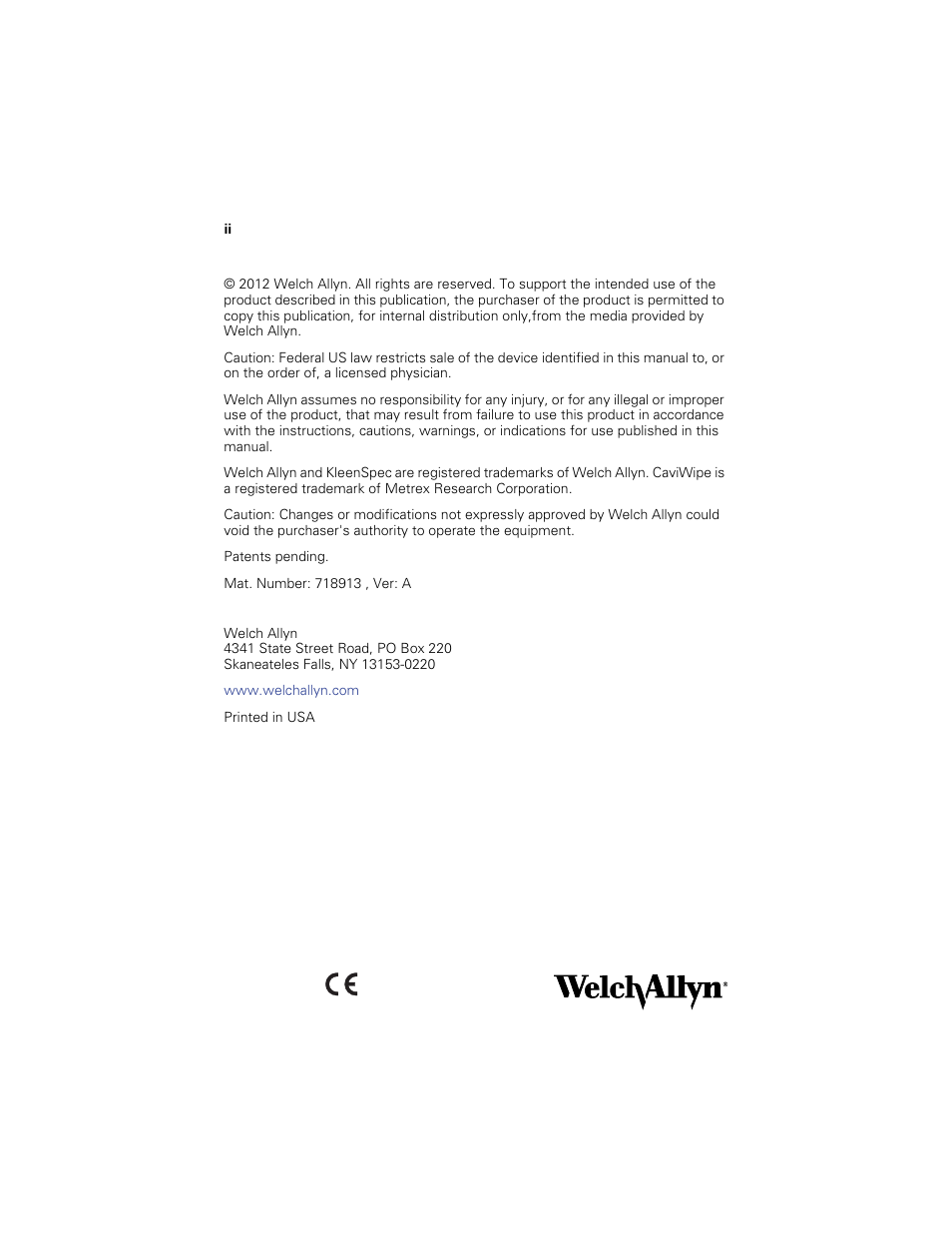 Welch Allyn KleenSpec 790 Series Cordless Illumination System - User Manual User Manual | Page 2 / 32