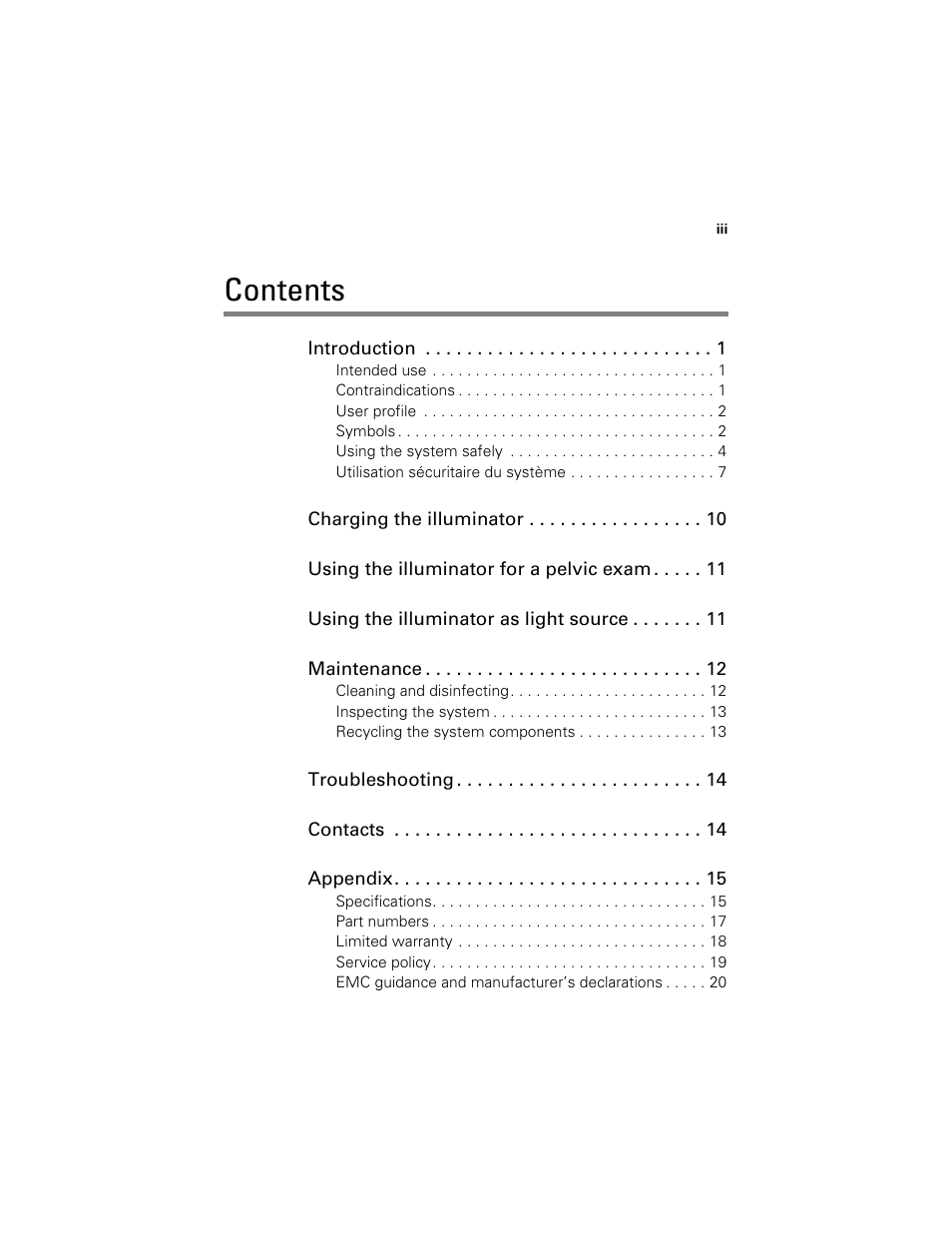 Welch Allyn KleenSpec 790 Series Cordless Illumination System - User Manual User Manual | Page 3 / 32