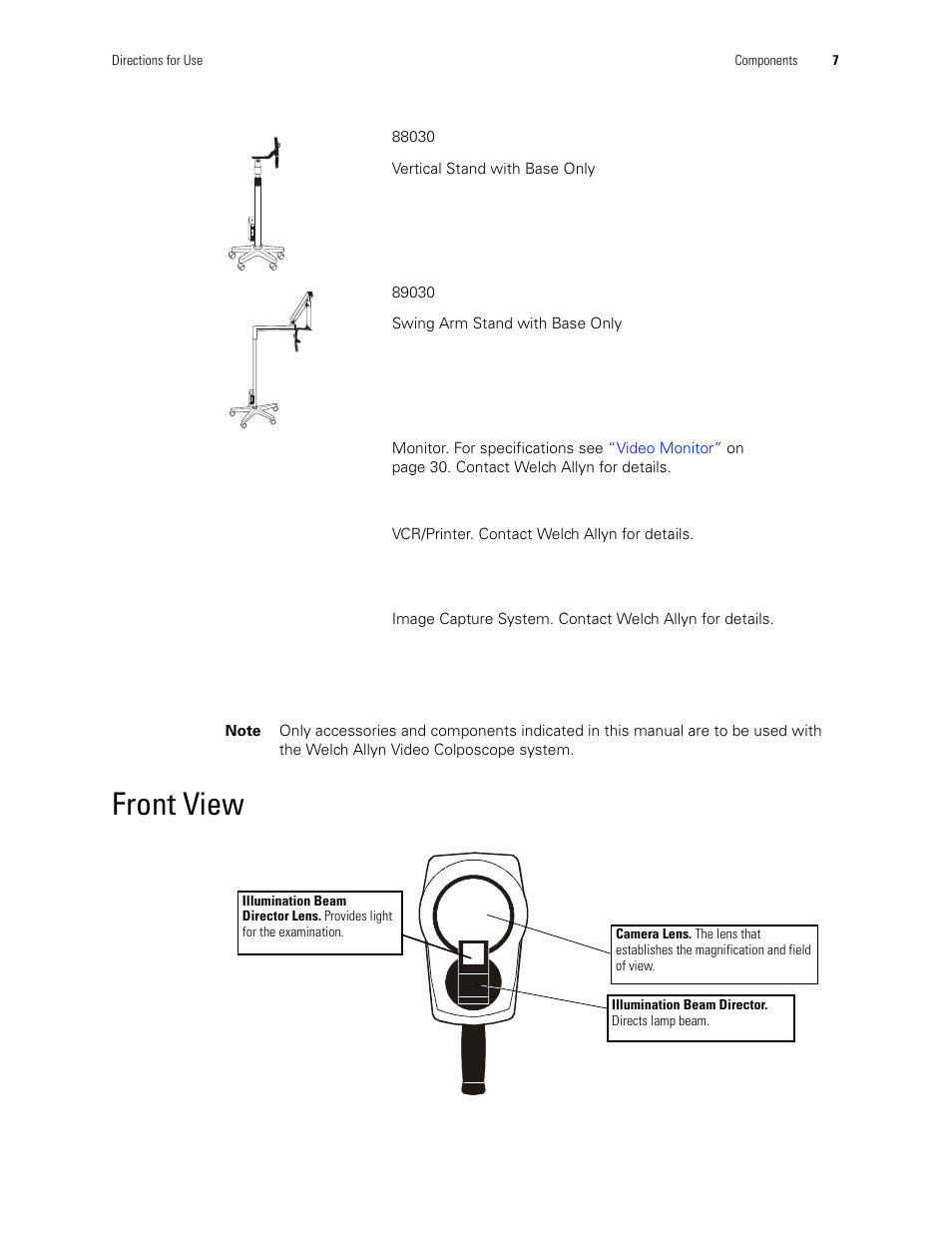 Front view | Welch Allyn Video Colposcope - User Manual User Manual | Page 13 / 48