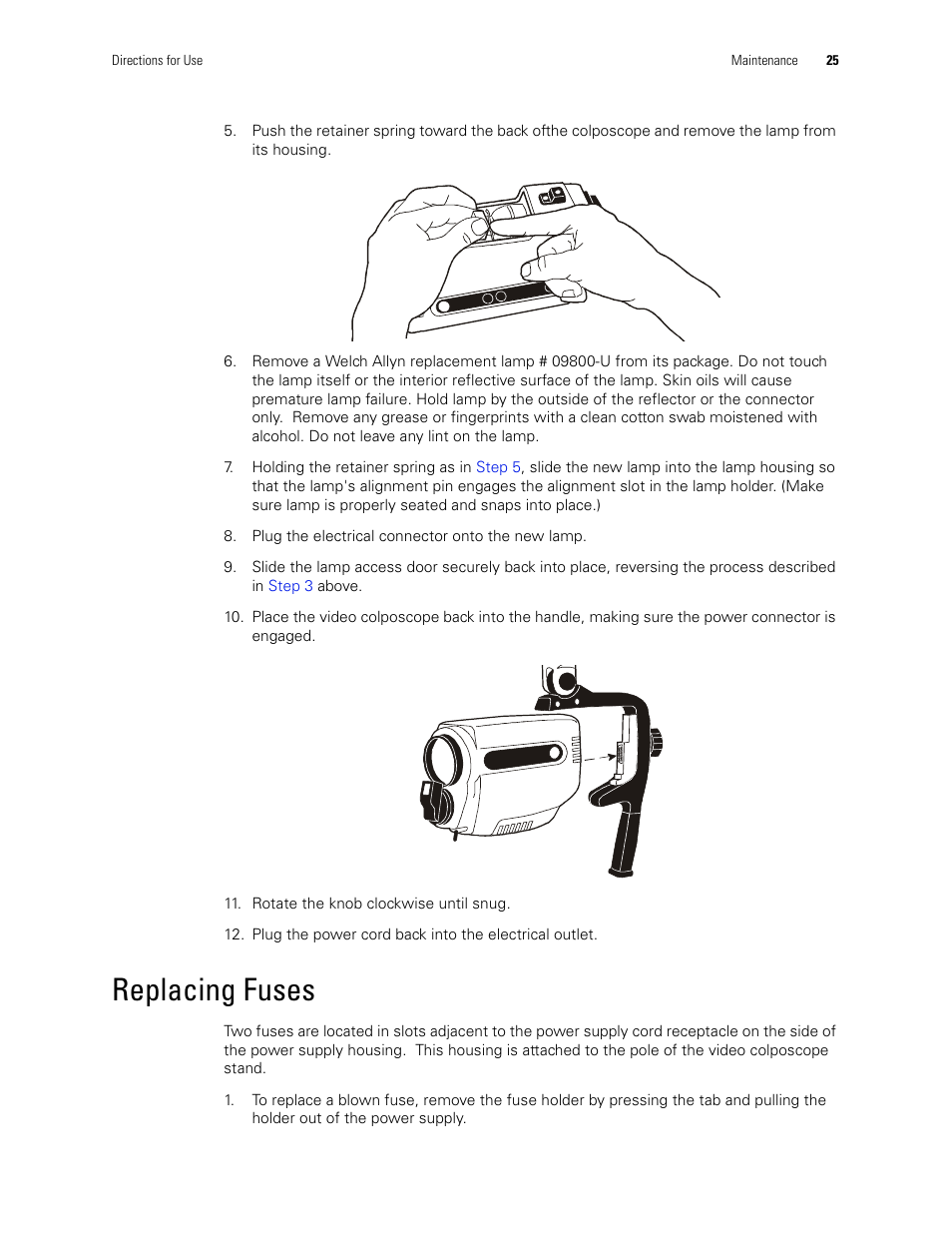 Replacing fuses | Welch Allyn Video Colposcope - User Manual User Manual | Page 31 / 48