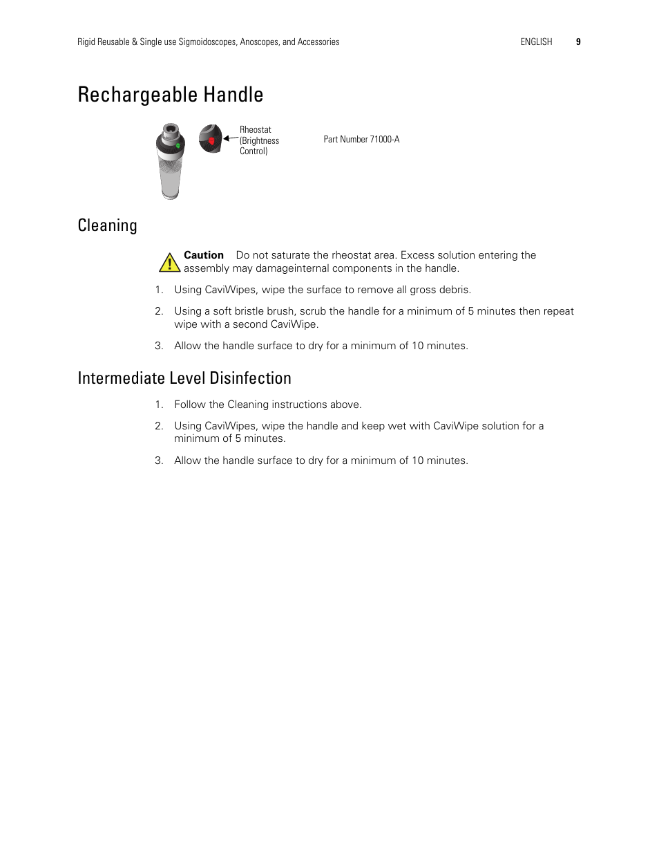 Rechargeable handle, Cleaning, Intermediate level disinfection | Welch Allyn Rigid Reusable & Single use Sigmoidoscopes, Anoscopes, Accessories - Cleaning, Disinfection, and Sterilization - User Manual User Manual | Page 11 / 12