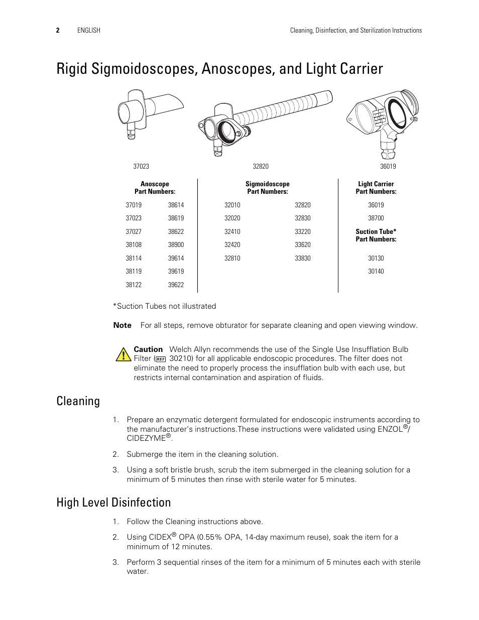 Rigid sigmoidoscopes, anoscopes, and light carrier, Cleaning, High level disinfection | Welch Allyn Rigid Reusable & Single use Sigmoidoscopes, Anoscopes, Accessories - Cleaning, Disinfection, and Sterilization - User Manual User Manual | Page 4 / 12
