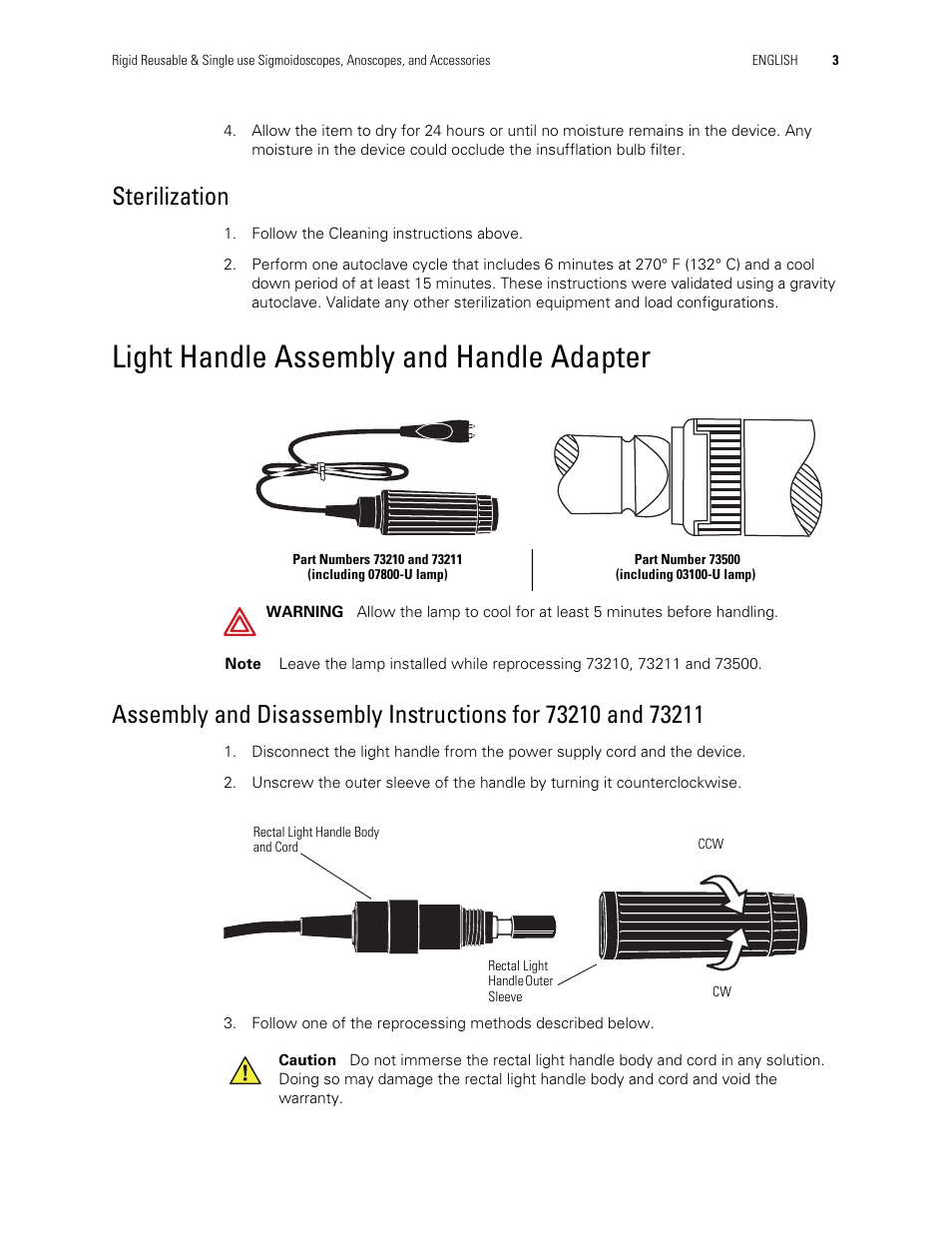 Light handle assembly and handle adapter, Sterilization | Welch Allyn Rigid Reusable & Single use Sigmoidoscopes, Anoscopes, Accessories - Cleaning, Disinfection, and Sterilization - User Manual User Manual | Page 5 / 12