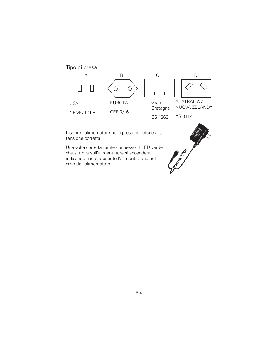 Tipo di presa | Welch Allyn 6V Power Supply, Rectal Light Handle - User Manual User Manual | Page 105 / 240