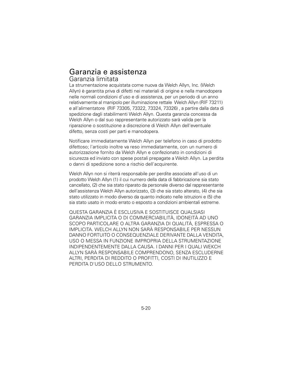 Garanzia e assistenza, Garanzia limitata | Welch Allyn 6V Power Supply, Rectal Light Handle - User Manual User Manual | Page 121 / 240