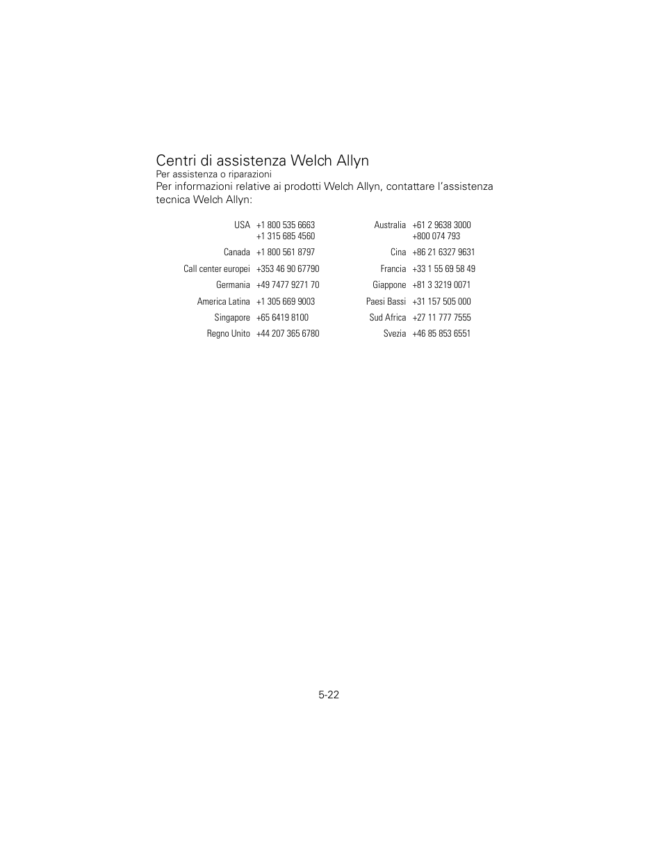 Centri di assistenza welch allyn | Welch Allyn 6V Power Supply, Rectal Light Handle - User Manual User Manual | Page 123 / 240