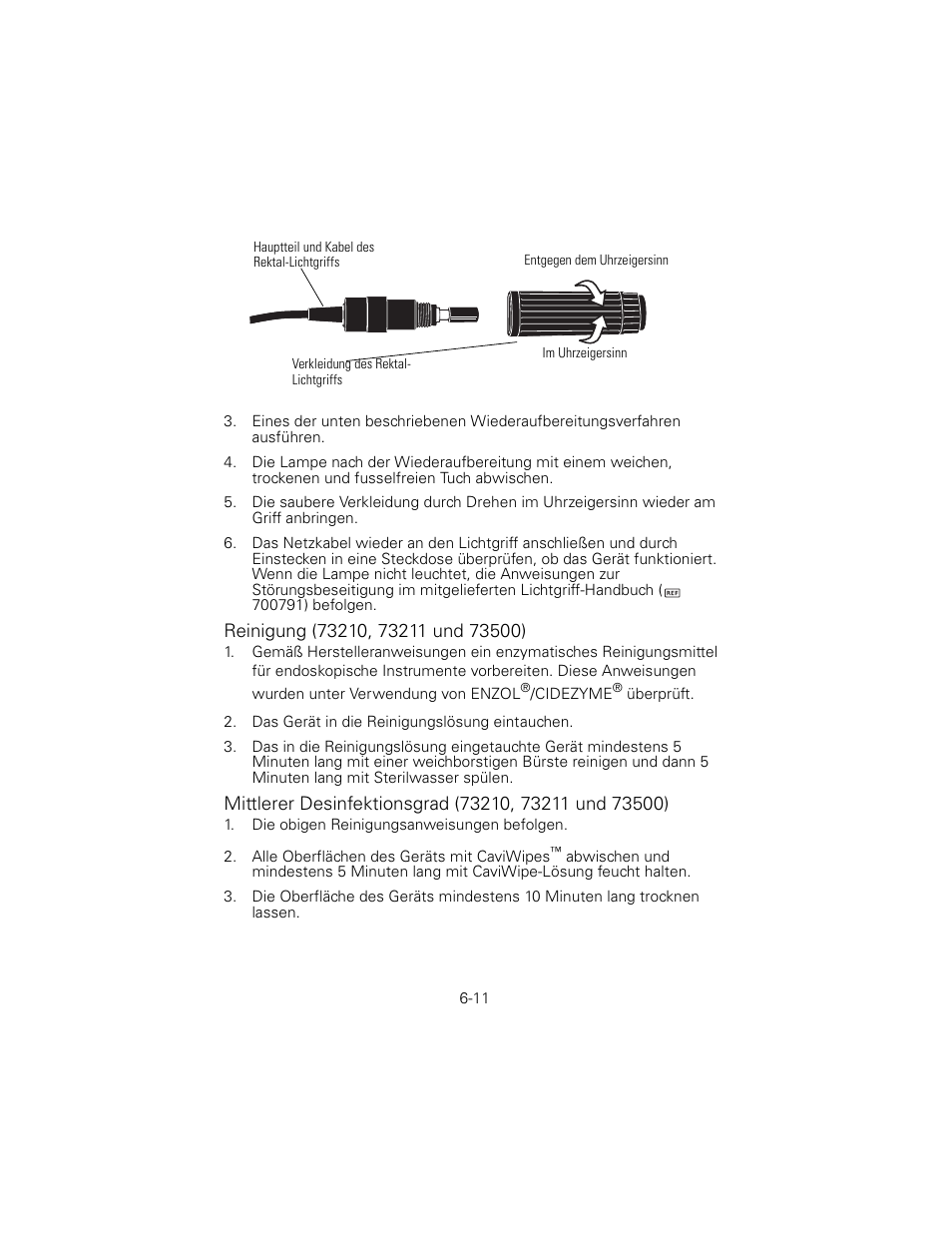 Reinigung (73210, 73211 und 73500) | Welch Allyn 6V Power Supply, Rectal Light Handle - User Manual User Manual | Page 135 / 240