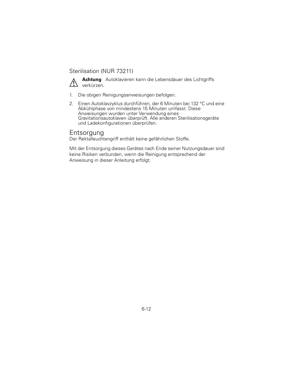 Sterilisation (nur 73211), Entsorgung | Welch Allyn 6V Power Supply, Rectal Light Handle - User Manual User Manual | Page 136 / 240