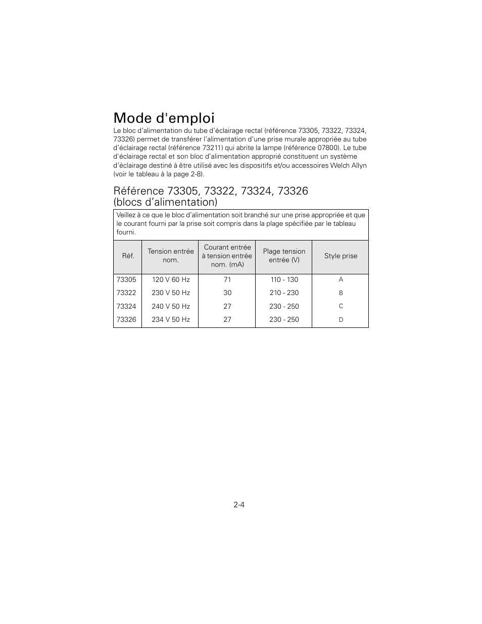 Mode d'emploi | Welch Allyn 6V Power Supply, Rectal Light Handle - User Manual User Manual | Page 30 / 240