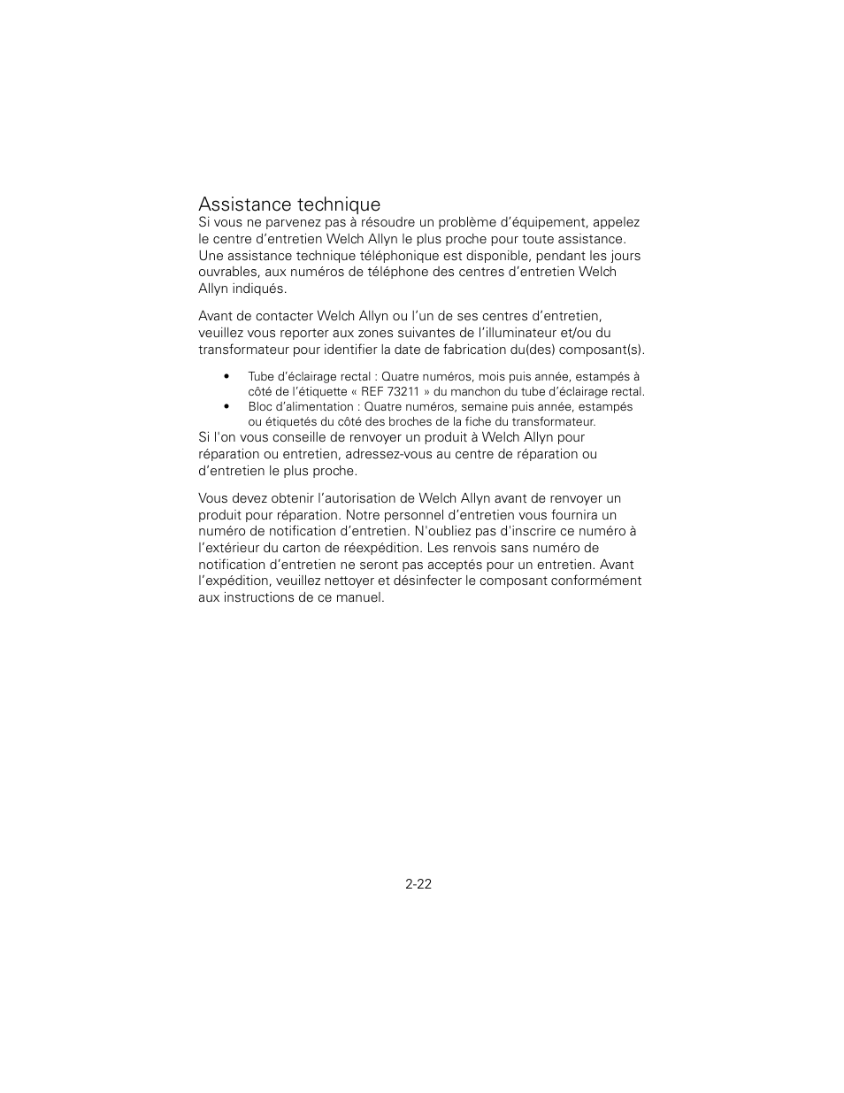 Assistance technique | Welch Allyn 6V Power Supply, Rectal Light Handle - User Manual User Manual | Page 48 / 240