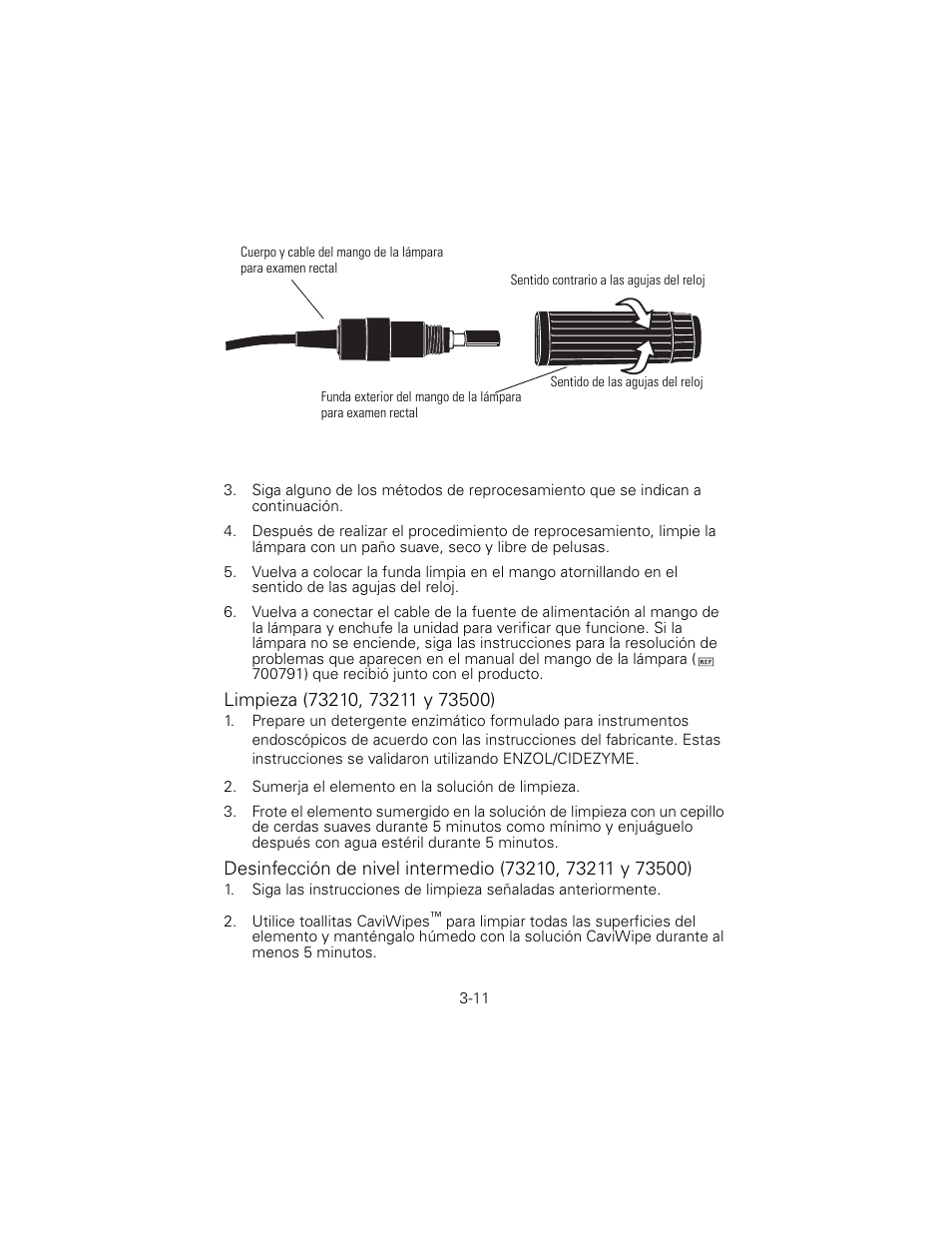 Limpieza (73210, 73211 y 73500) | Welch Allyn 6V Power Supply, Rectal Light Handle - User Manual User Manual | Page 62 / 240