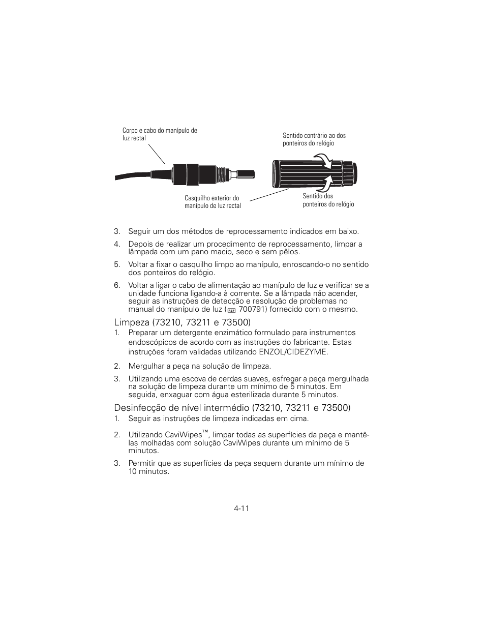 Limpeza (73210, 73211 e 73500) | Welch Allyn 6V Power Supply, Rectal Light Handle - User Manual User Manual | Page 87 / 240