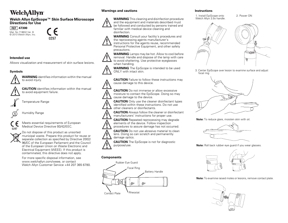 Welch Allyn EpiScope Skin Surface Microscope - User Manual User Manual | 2 pages