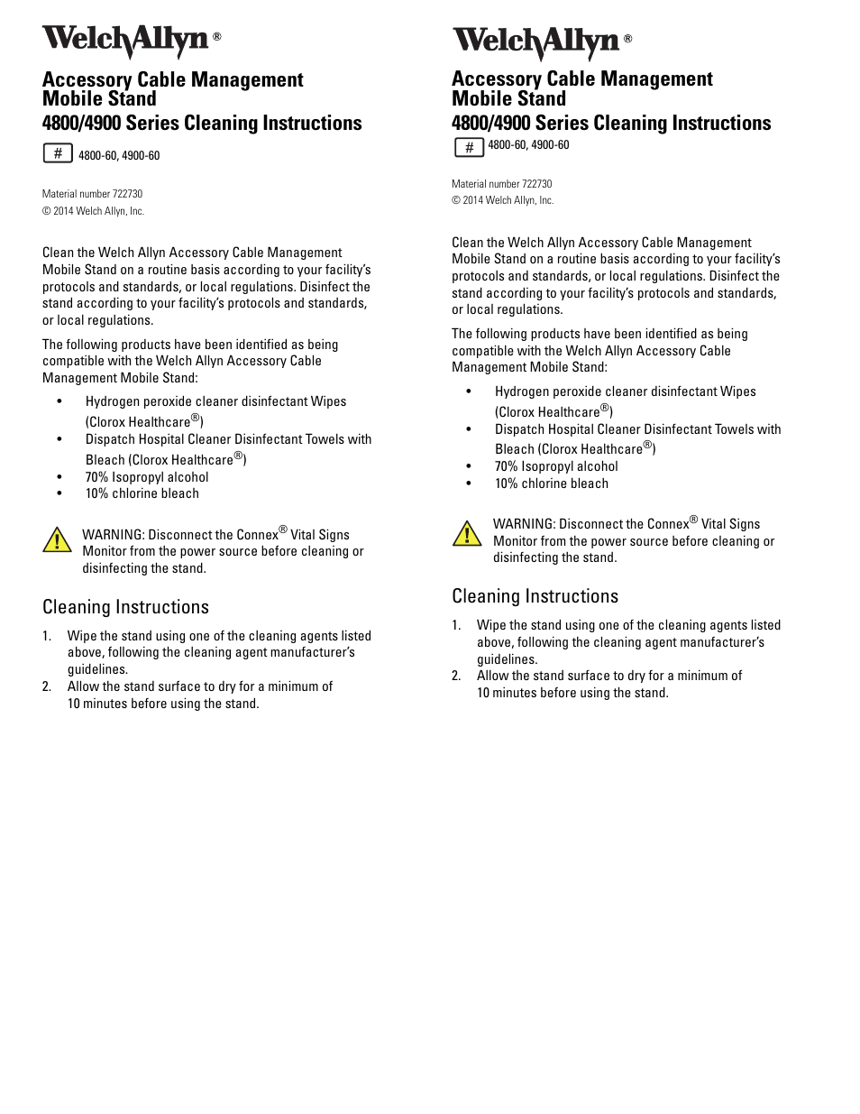 Welch Allyn 4900 Series Mobile Stand - User Manual User Manual | 1 page