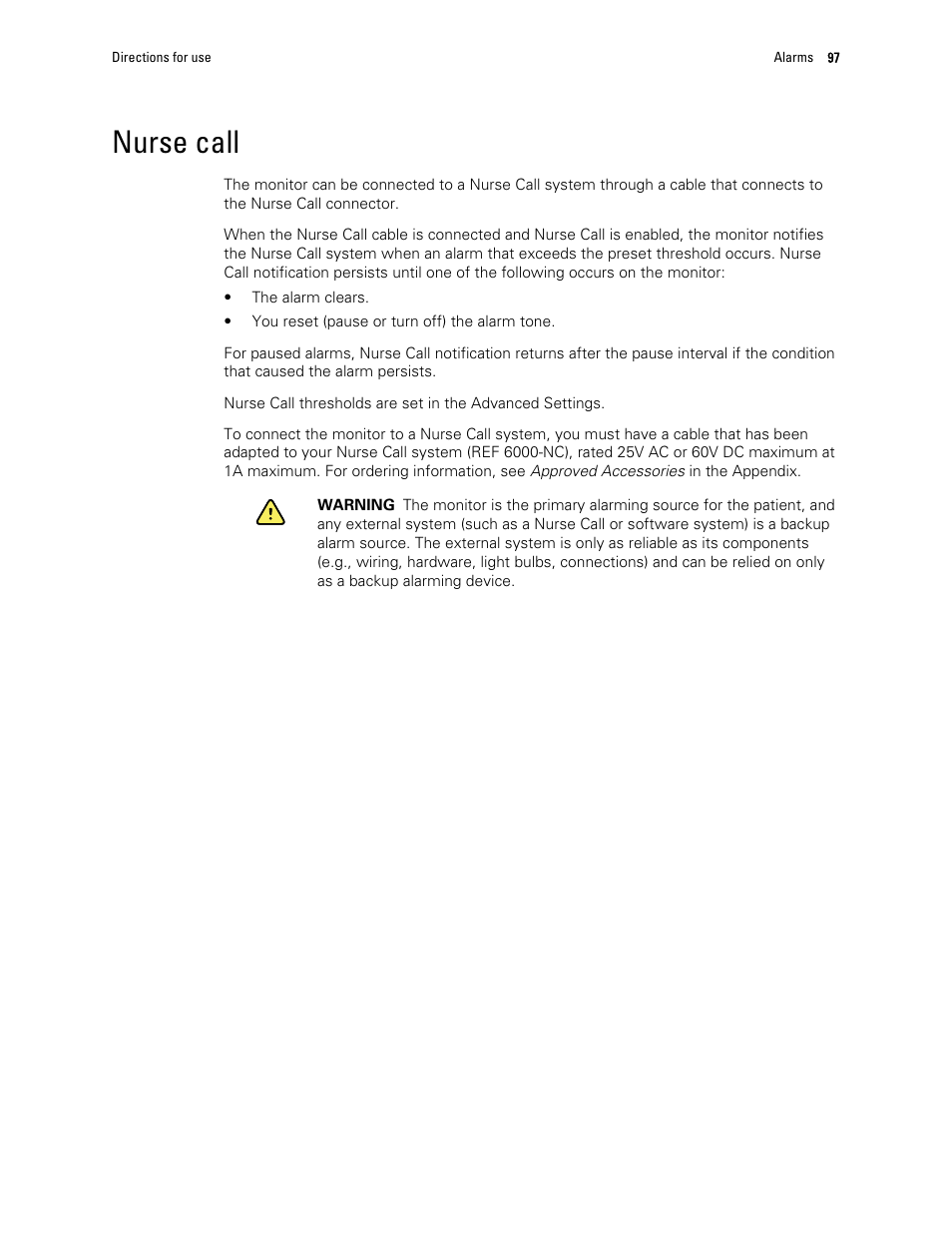 Nurse call | Welch Allyn 6000 Series Connex Vital Signs Monitor - User Manual User Manual | Page 103 / 245