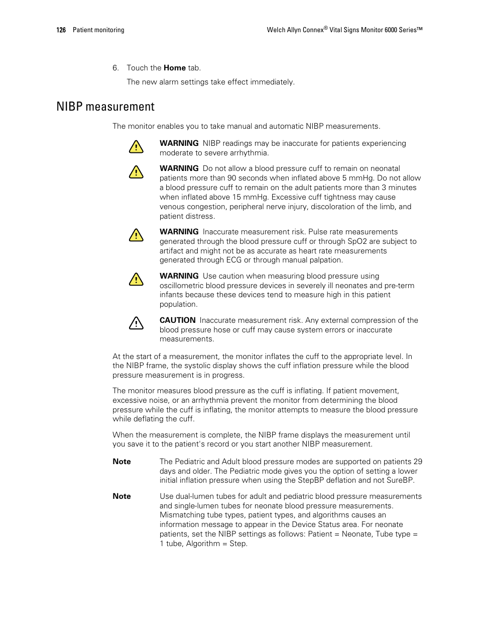 Nibp measurement | Welch Allyn 6000 Series Connex Vital Signs Monitor - User Manual User Manual | Page 132 / 245