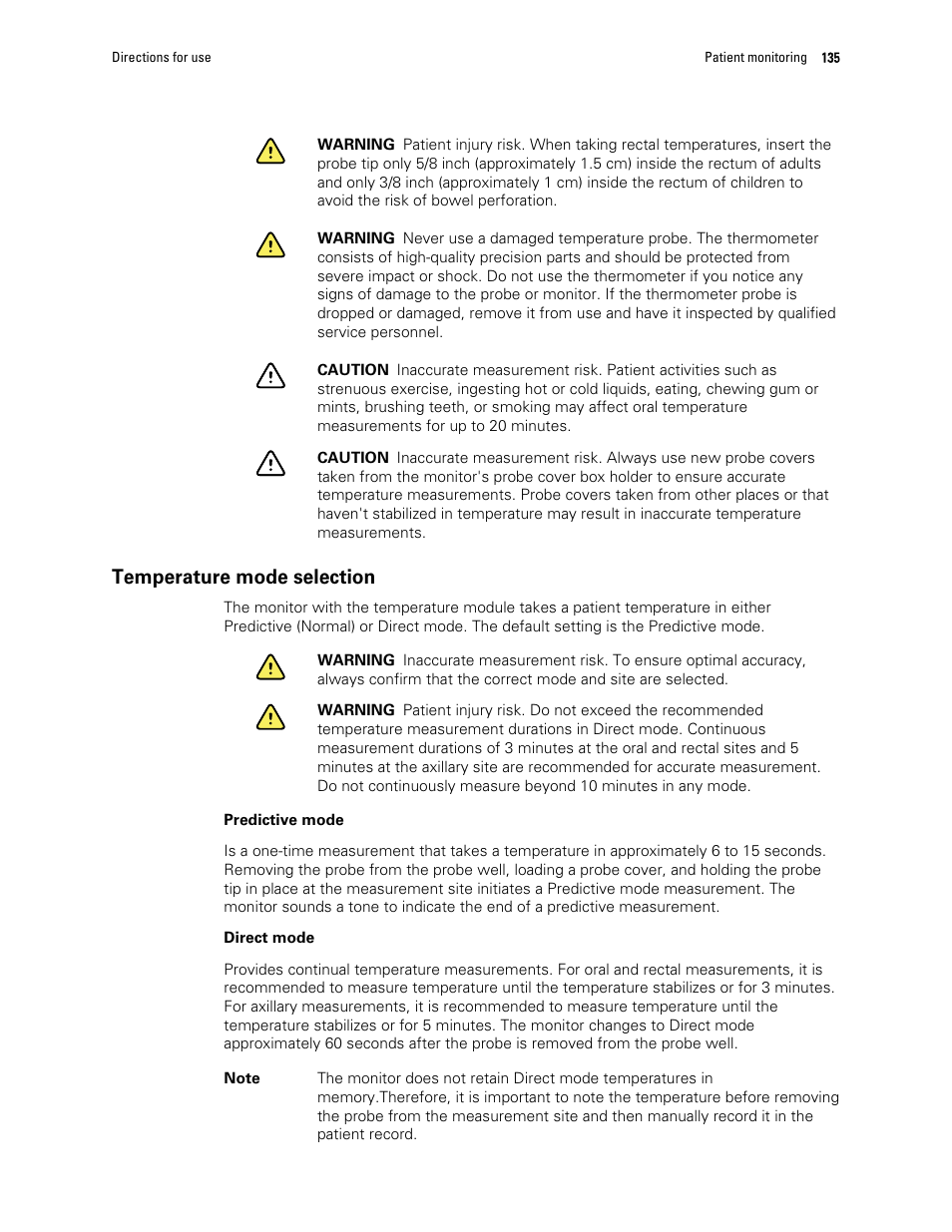 Temperature mode selection | Welch Allyn 6000 Series Connex Vital Signs Monitor - User Manual User Manual | Page 141 / 245