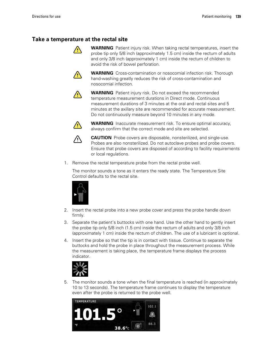 Take a temperature at the rectal site | Welch Allyn 6000 Series Connex Vital Signs Monitor - User Manual User Manual | Page 145 / 245