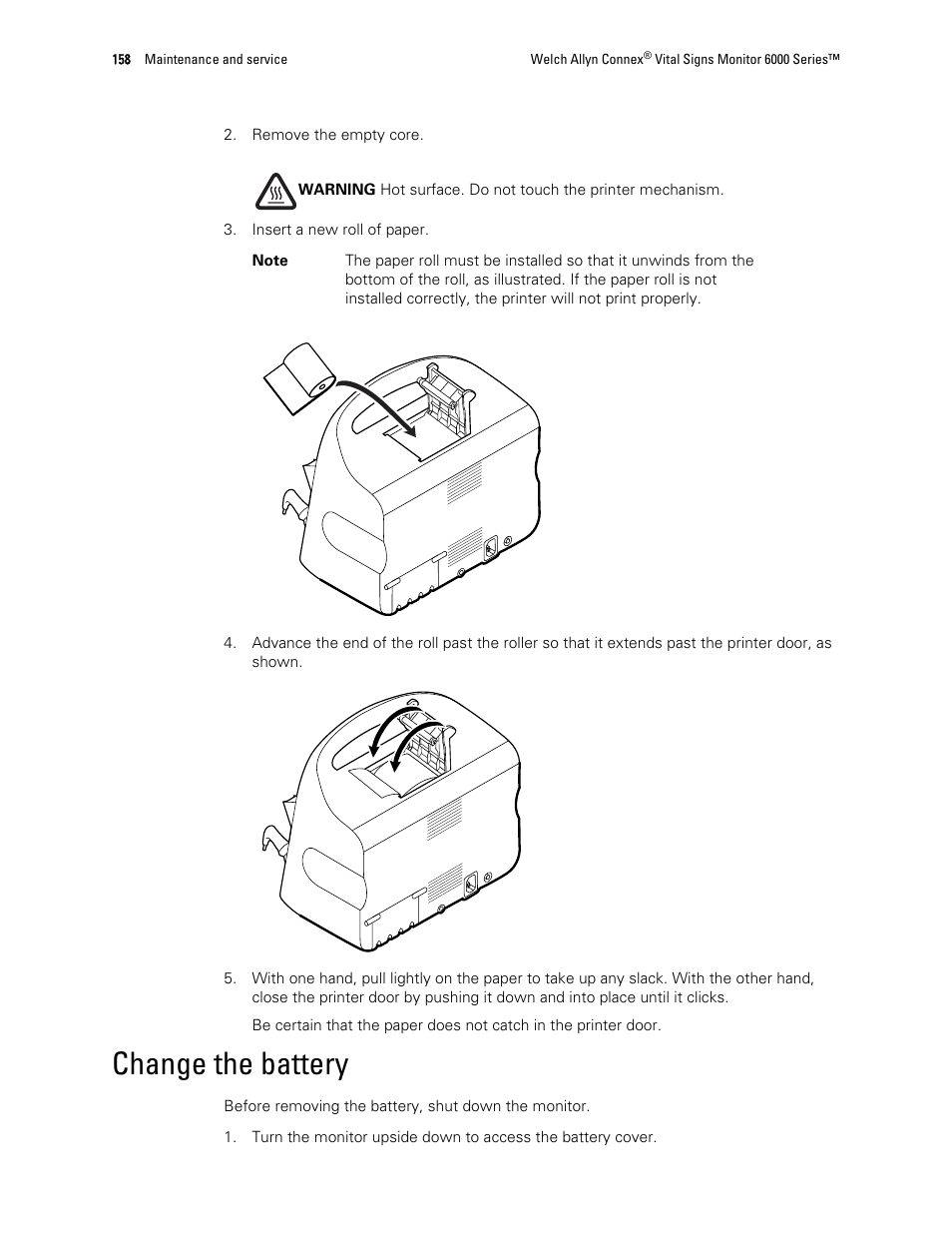 Change the battery | Welch Allyn 6000 Series Connex Vital Signs Monitor - User Manual User Manual | Page 164 / 245