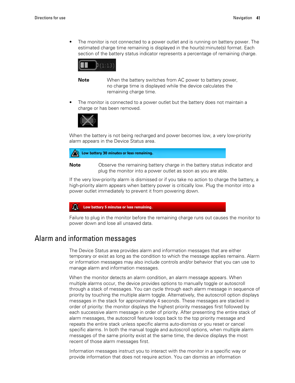 Alarm and information messages | Welch Allyn 6000 Series Connex Vital Signs Monitor - User Manual User Manual | Page 47 / 245